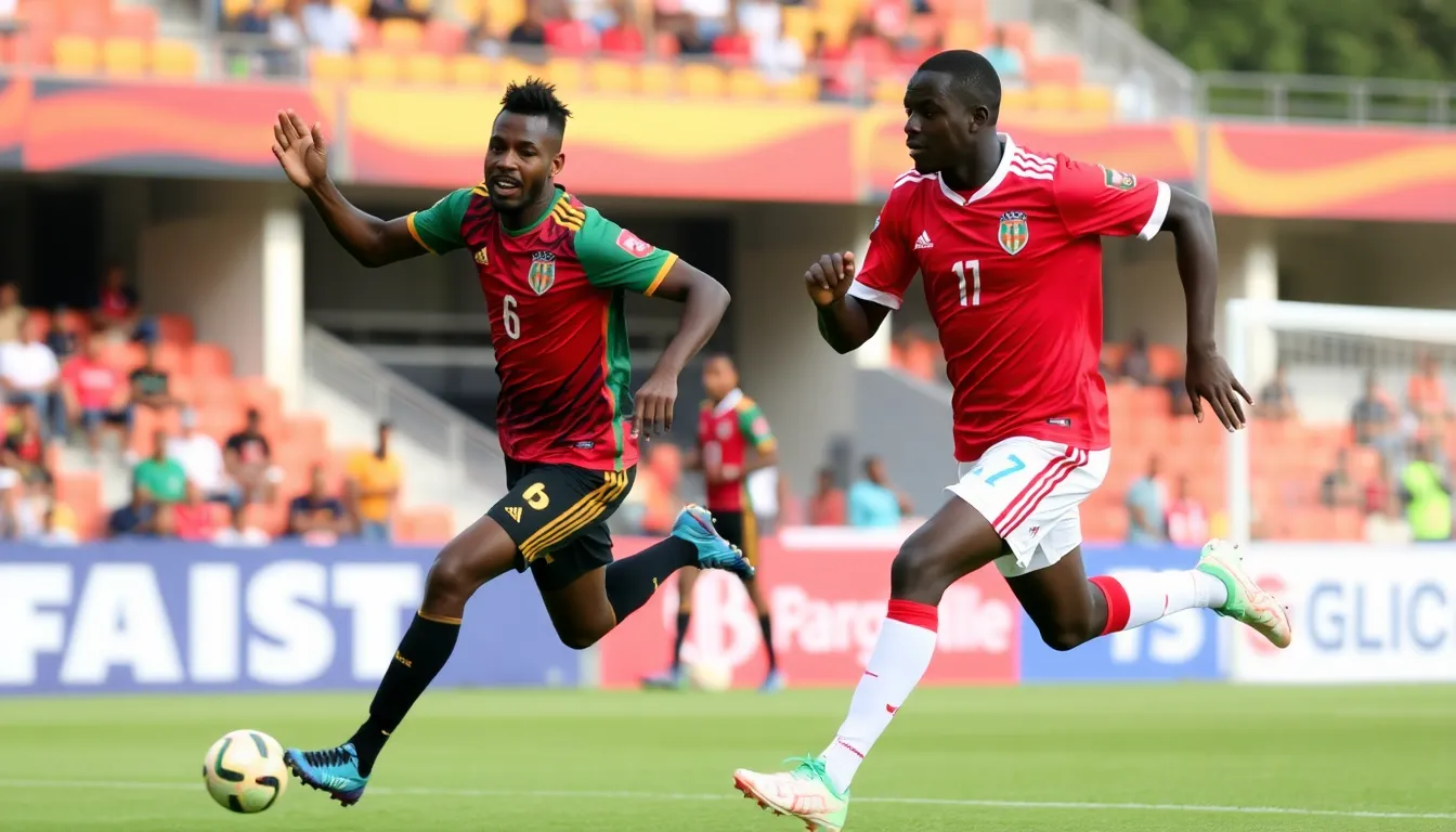 Amad Diallo celebrates after scoring the winning goal for the Ivory Coast during their AFCON match against Guinea, with teammates surrounding him in a moment of triumph.