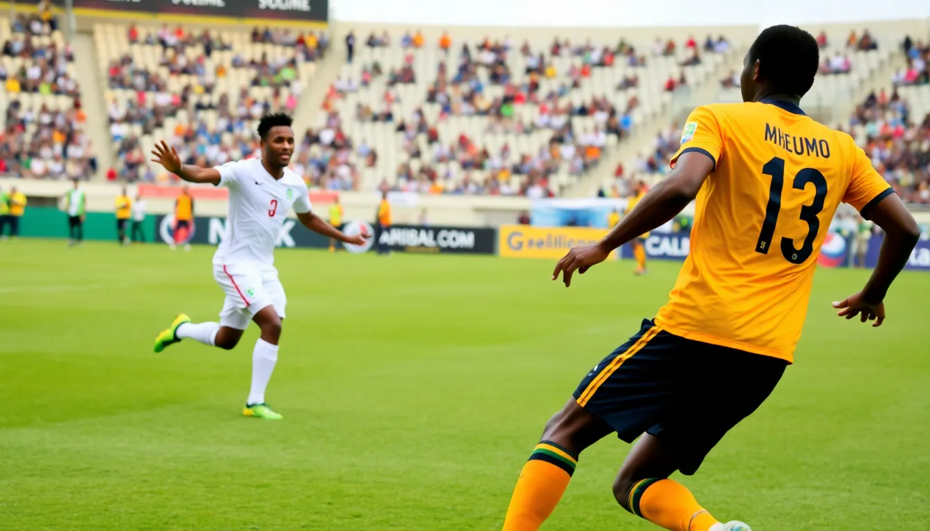 Bryan Mbeumo in action, showcasing his speed and agility while helping Cameroon secure a commanding 30 win against Zambia