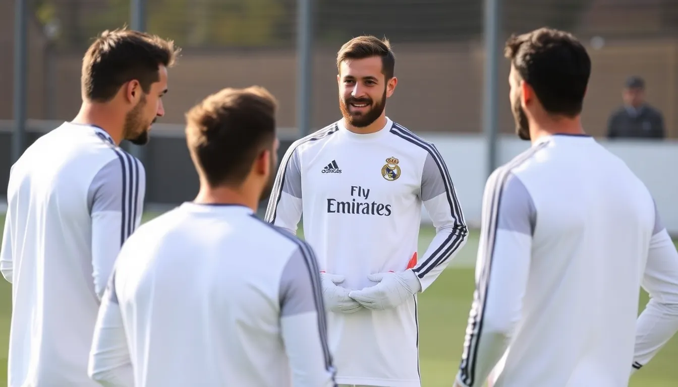 A closeup of Real Madrid's crest on a player's jersey, symbolizing the club's rich history and the high expectations that come with wearing the iconic emblem