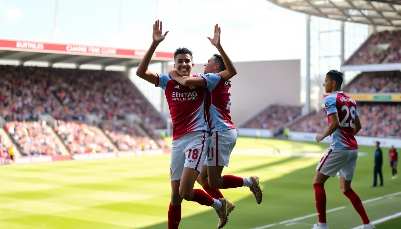 Armando Broja celebrates with teammates after scoring a lastminute equalizer for Burnley during their match against Bournemouth at the Vitality Stadium.