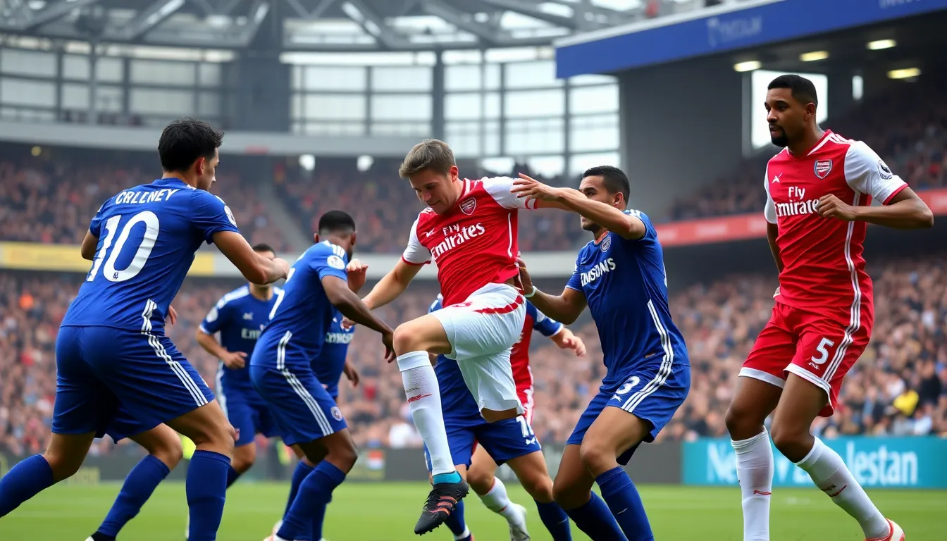 Chelsea와 Arsenal의 런던 더비에서 Chelsea가 10명의 선수로 경기를 치르며 강한 수비를 보여준 모습.