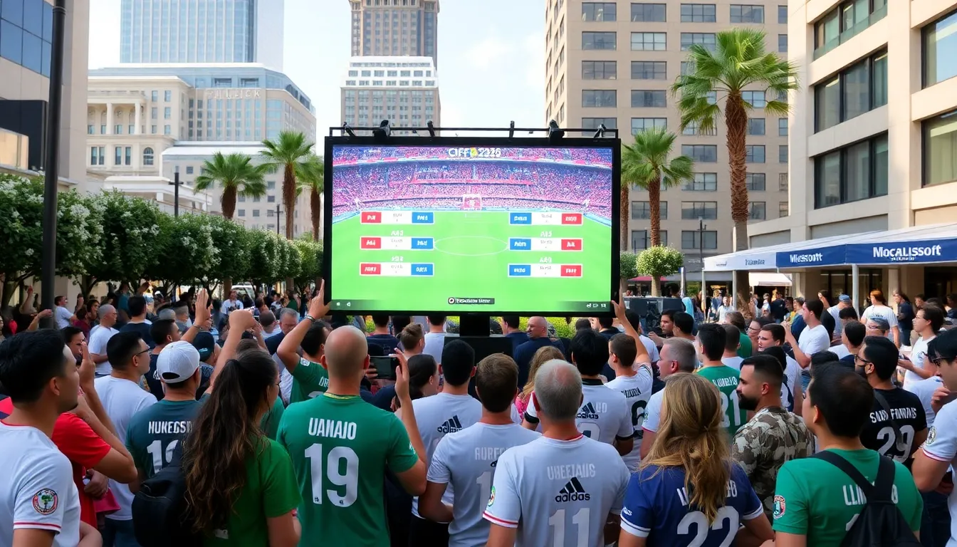 Fans gather in a stadium, eagerly discussing the recently announced matchups for the 2026 Champions Cup.
