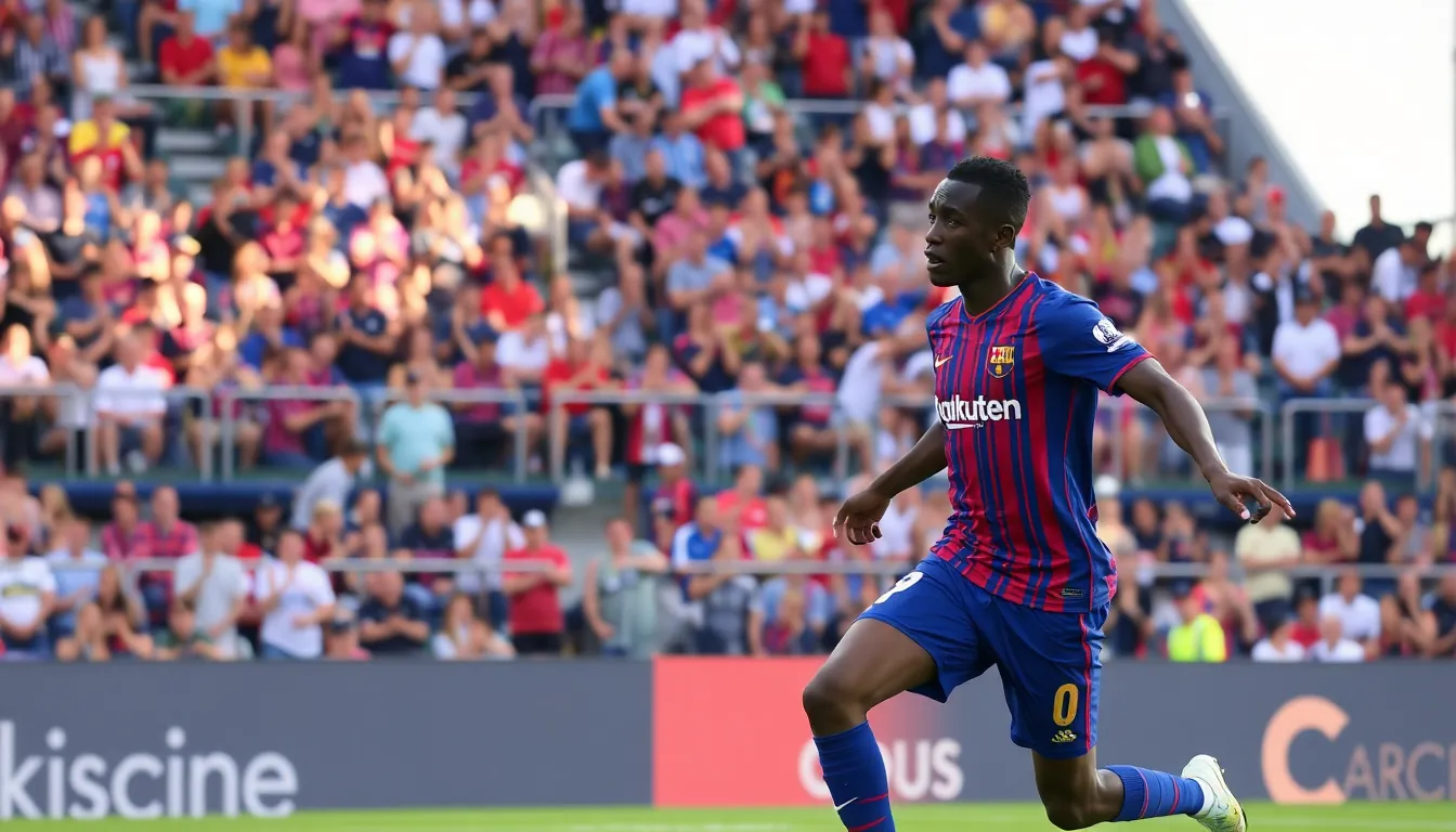 2018년 FIFA 월드컵에서 프랑스 국가대표팀의 일원으로 우승 트로피를 들고 기뻐하는 뎀벨레의 모습