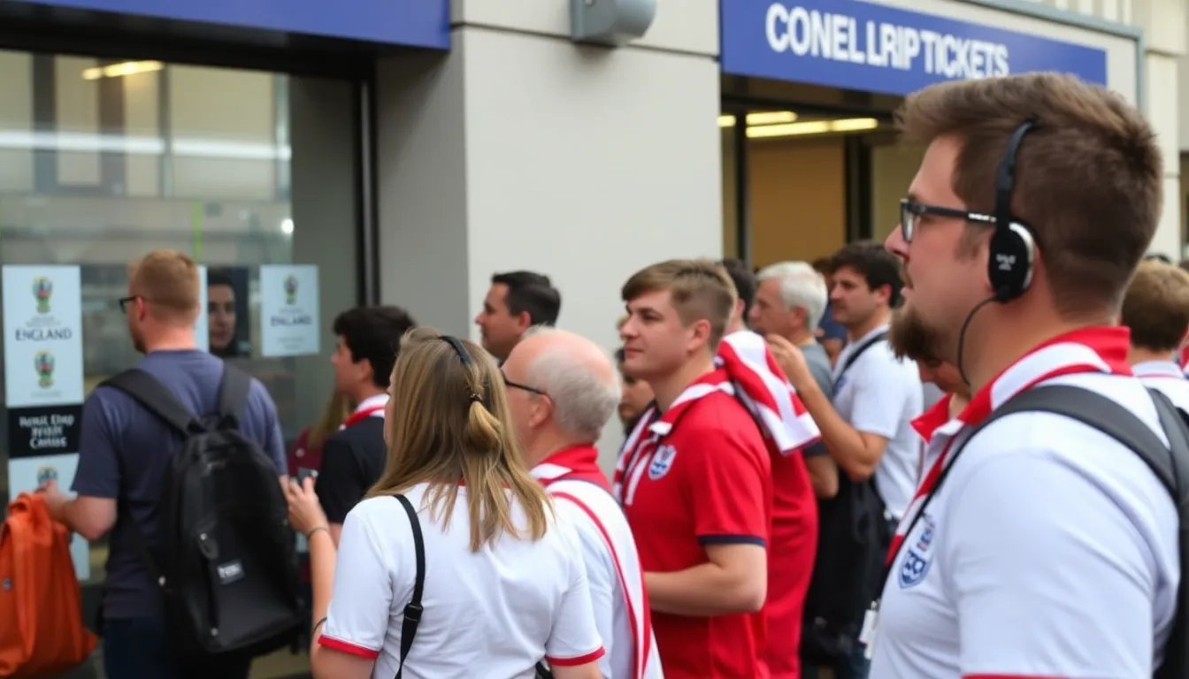 A group of supporters discussing the high ticket prices for the upcoming World Cup final, reflecting their concerns about accessibility