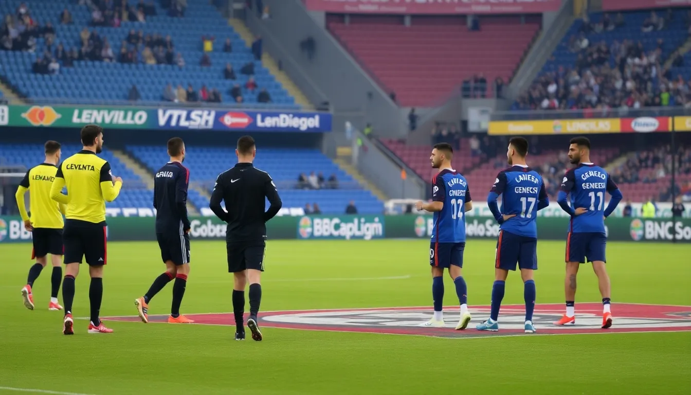A tense moment on the pitch as Levante and Villarreal players battle for possession during their highly anticipated LaLiga encounter