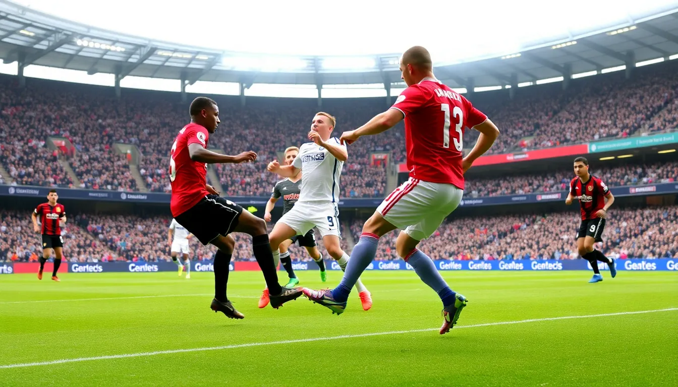 Anthony Martial and Philip Billing exchange congratulatory gestures after contributing to their teams' goal tally in a highscoring match