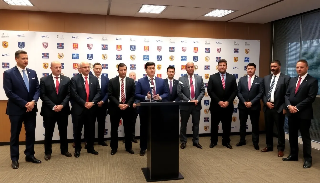 A group of football club executives gathers in a conference room to discuss the newly implemented economic control measures in LaLiga, highlighting the importance of financial stability in the league.