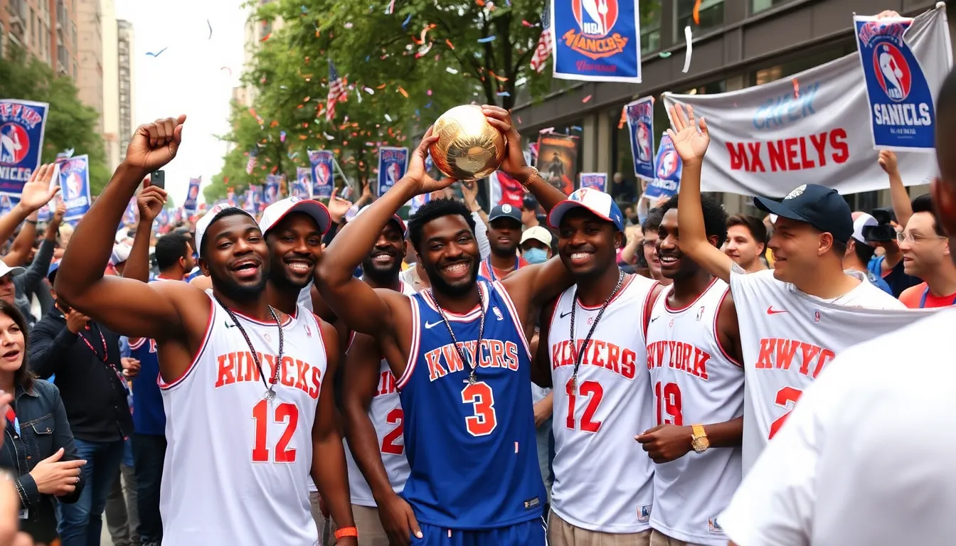 Julius Randle, named Finals MVP, passionately celebrates on the court, highlighting his pivotal role in leading the Knicks to their championship victory