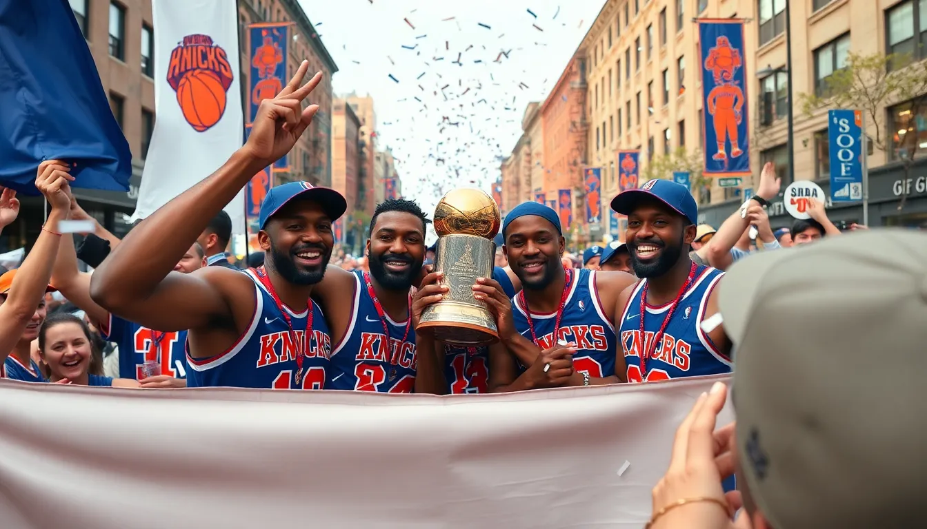 The Knicks' coaching staff engages in a heartfelt embrace, reflecting their teamwork and strategic planning that led to the team's triumphant success in the NBA Cup