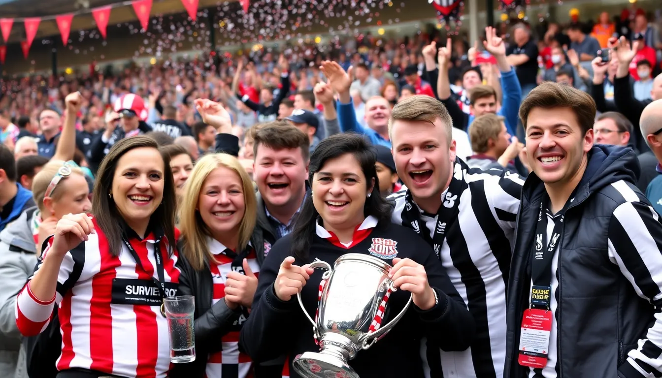 A festive atmosphere in the streets of Sunderland, where fans come together to share their excitement and foster camaraderie in the wake of the football rivalry