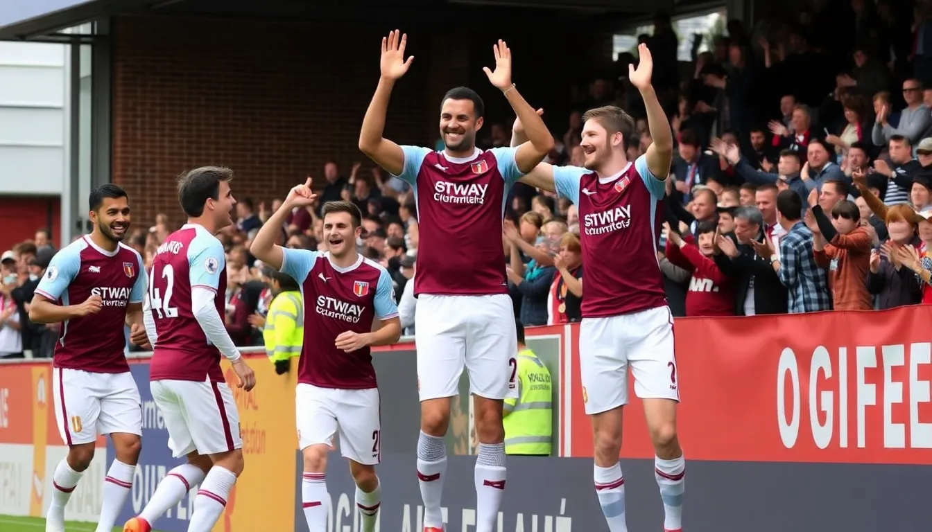 Aston Villa fans celebrate enthusiastically in the stands during a recent match, showcasing their team's strong performance and potential title aspirations.