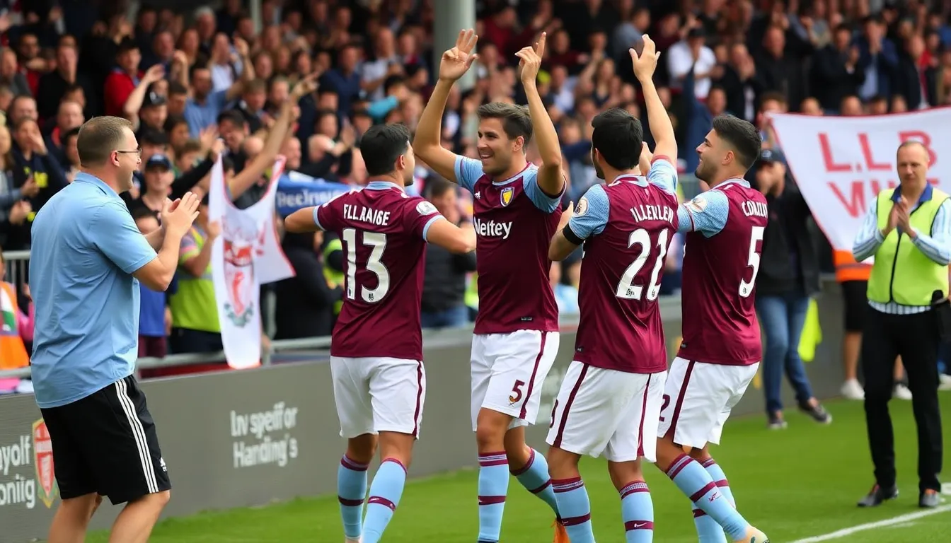 Fans cheer passionately in the stands, reflecting the excitement and hope surrounding Aston Villa's performance in the title race