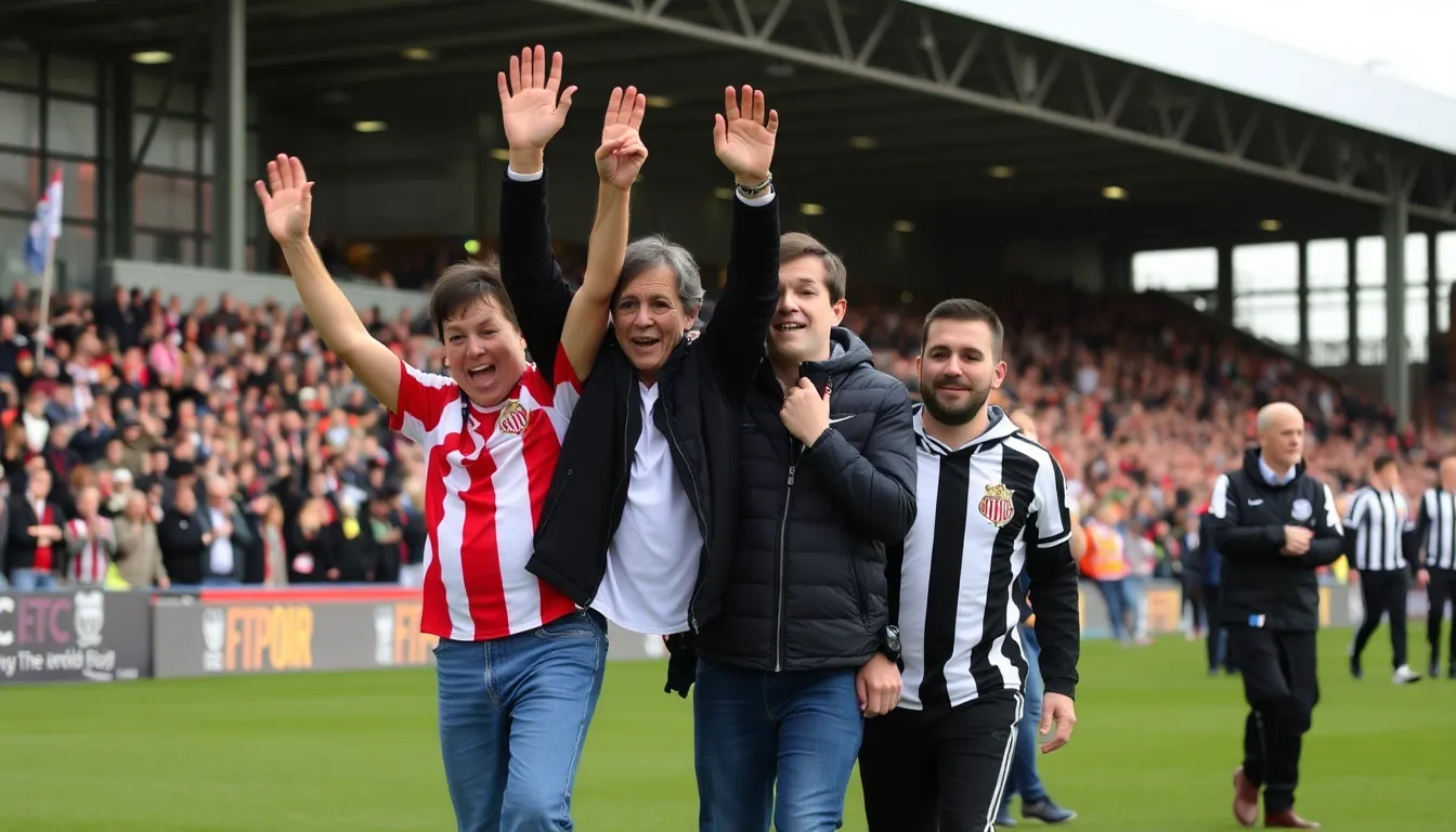 Sunderland fans celebrate joyfully in the stands after Woltemade's own goal secures their victory over Newcastle in the intense TyneWear derby.