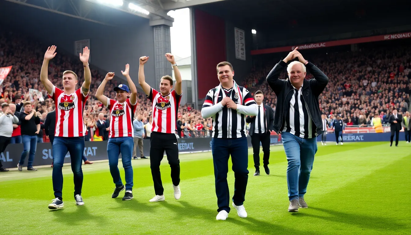 Sunderland fans celebrating their victory in the stands, showcasing their joy and pride after a hardfought derby win