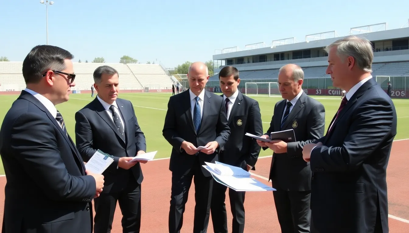 Real Madrid's management team is seen in a meeting room discussing potential candidates for the head coach position following Xabi Alonso's departure.