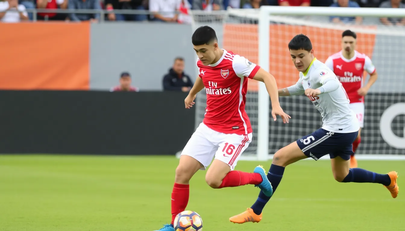 Arsenal's star forward charges towards the goal, determined to break the deadlock and secure a lead for his team