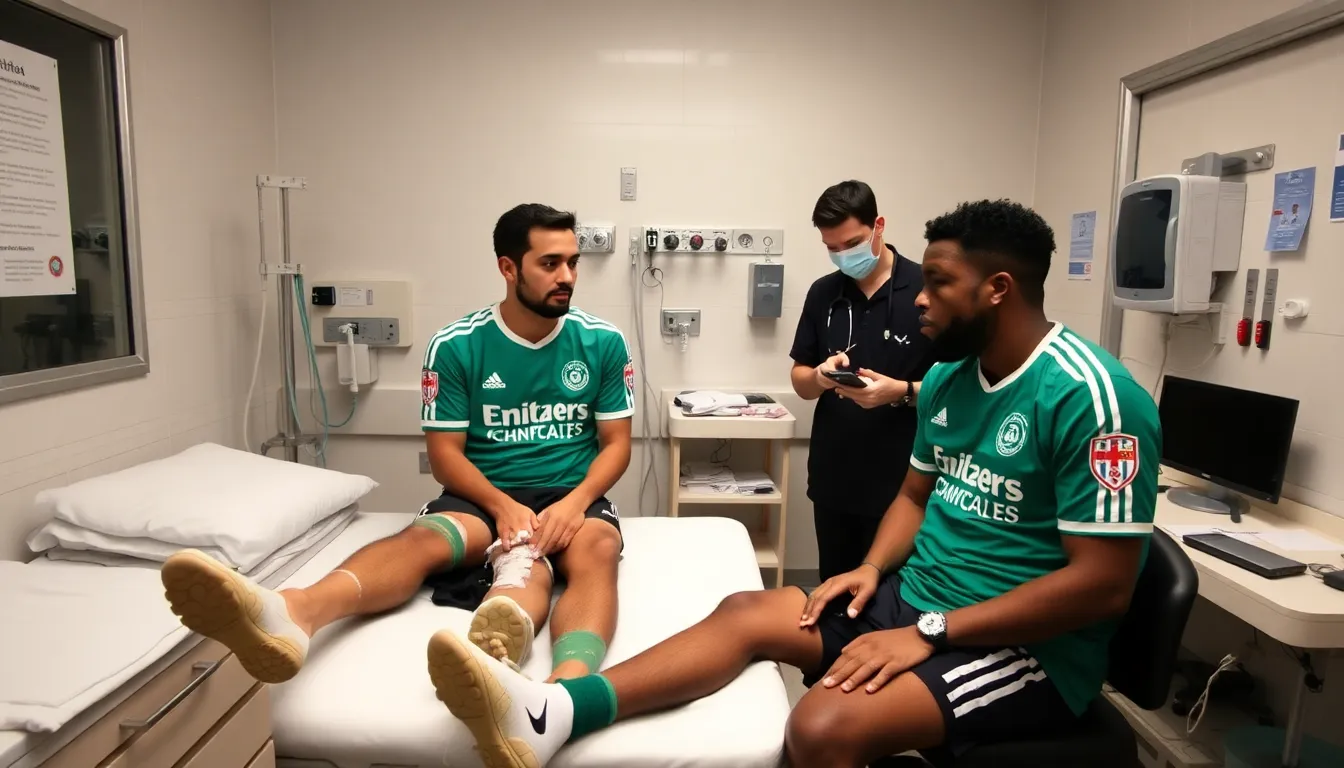 Cucho Hernández is pictured at a training facility, managing his ankle sprain while working closely with medical staff to ensure a safe return to the pitch