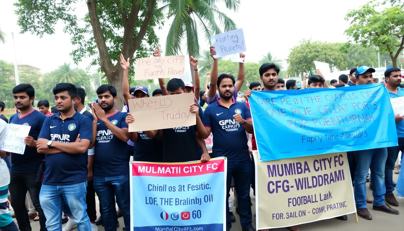 A training session at Mumbai City FC's practice facility, where players engage in drills, highlighting the potential changes in management and coaching following CFG's exit