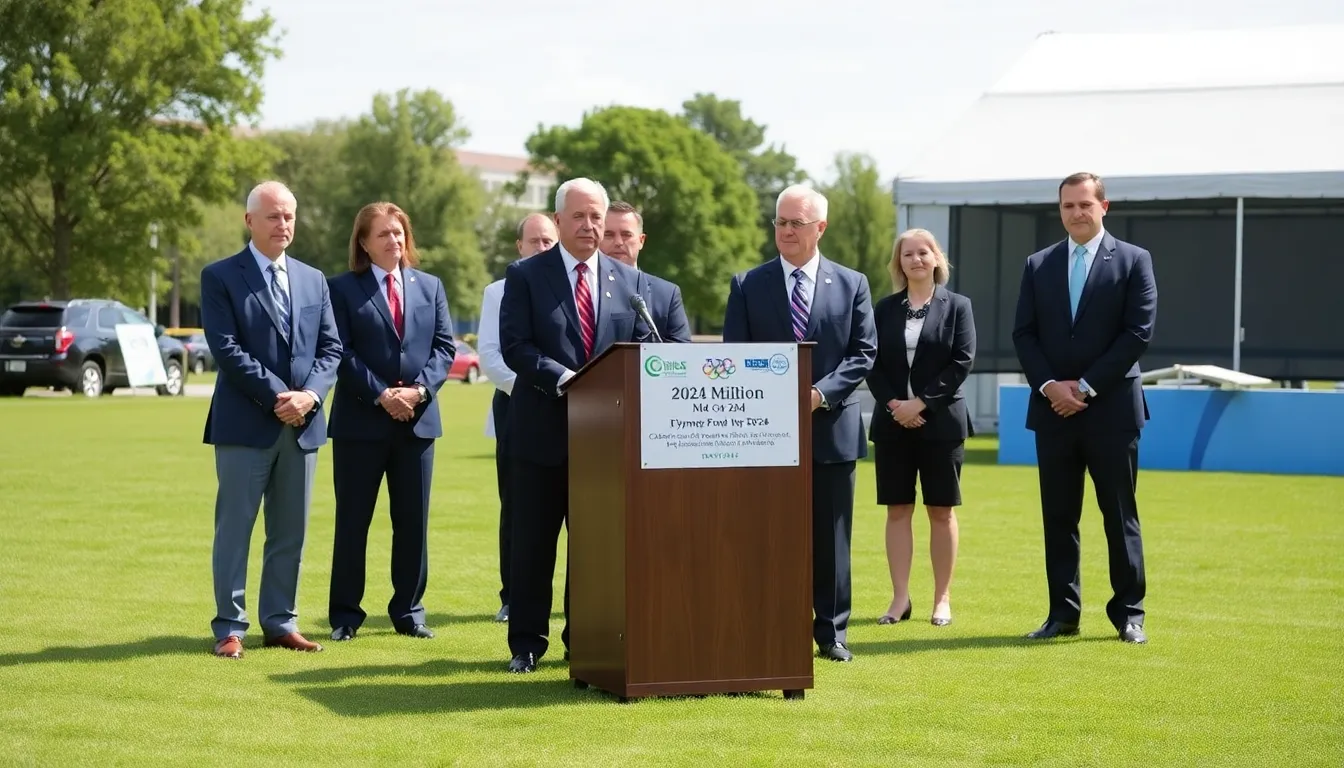 Federal officials announce a 0 million funding initiative for host cities, emphasizing its role in enhancing infrastructure and community development during a press conference.