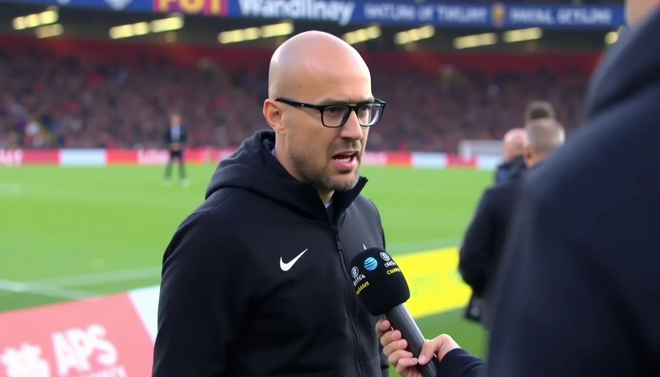 A closeup of Guardiola during the postmatch press conference, emphasizing the importance of transparency in refereeing
