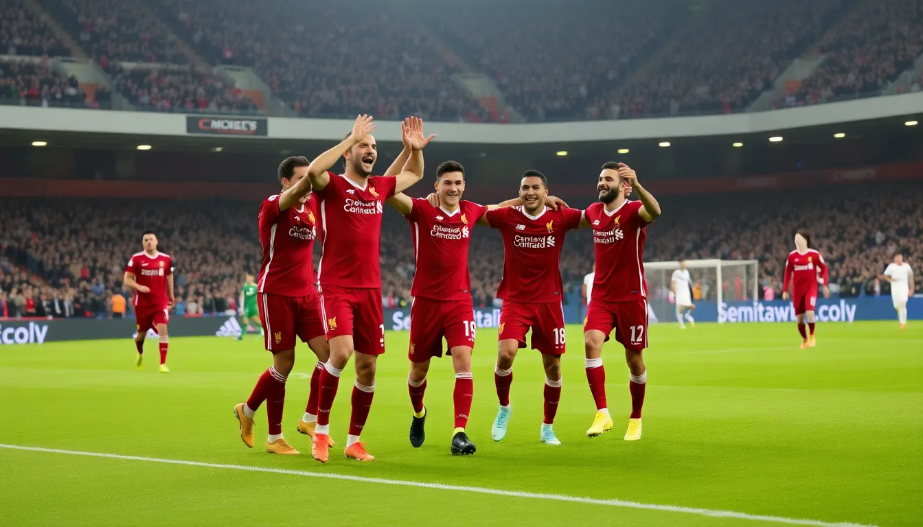 Virgil van Dijk demonstrating strong defensive leadership, ensuring Liverpool maintains a solid backline against Marseille's counterattacks