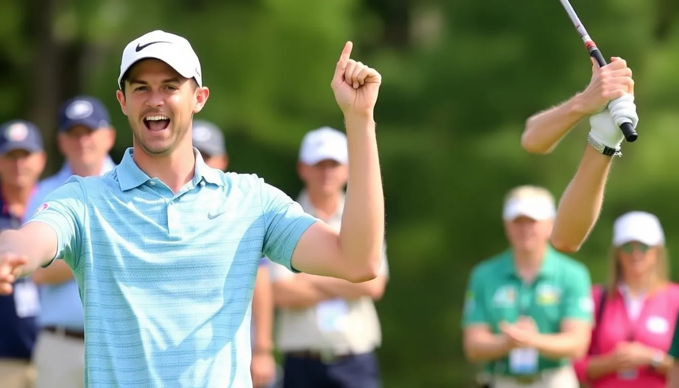 Rory McIlroy celebrates after hitting a recordbreaking 450yard drive, leading Boston to a decisive victory over Lowry's The Bay in the TGL match.