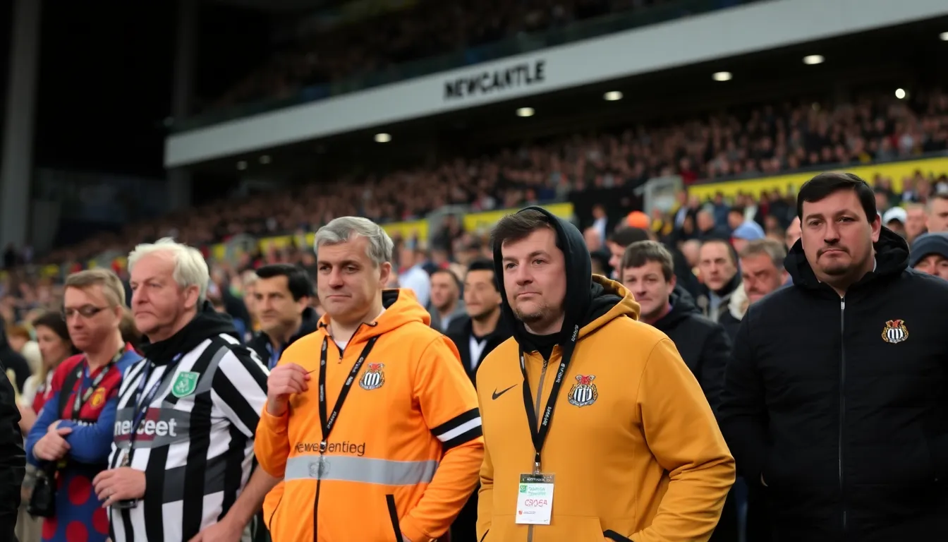 Newcastle United players celebrate after scoring their first goal during a tense Premier League match against Wolverhampton Wanderers at St. James' Park.