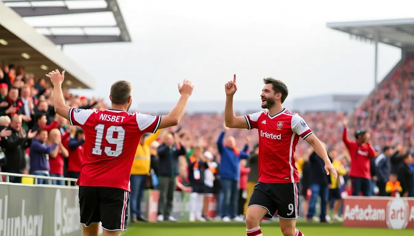 Enthusiastic fans cheering in the stands, reflecting the vibrant support of the local community for Aberdeen Football Club