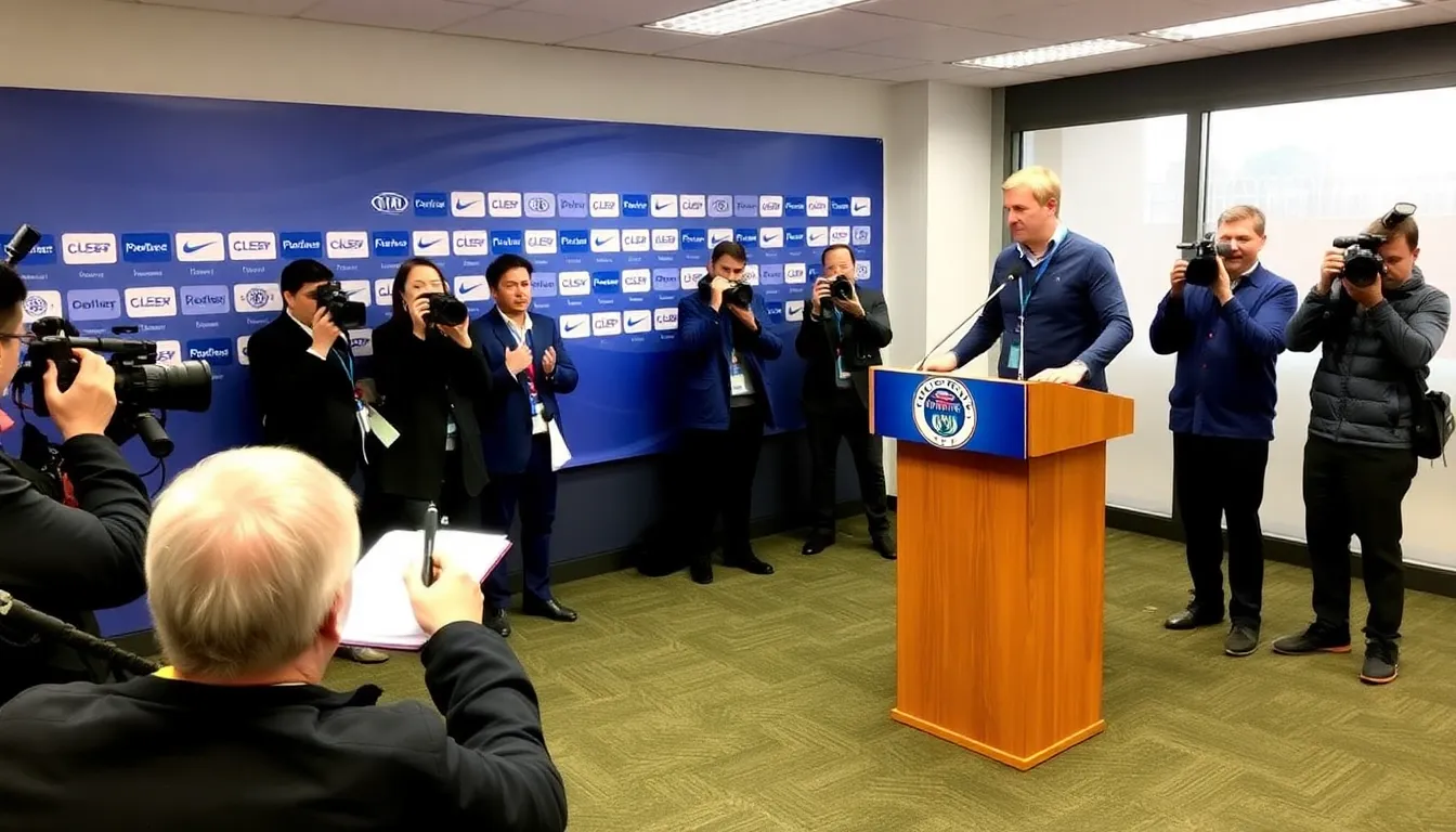 Rangers officials are seen discussing the potential loan agreement for goalkeeper Robin Olsen outside the club's training facility.
