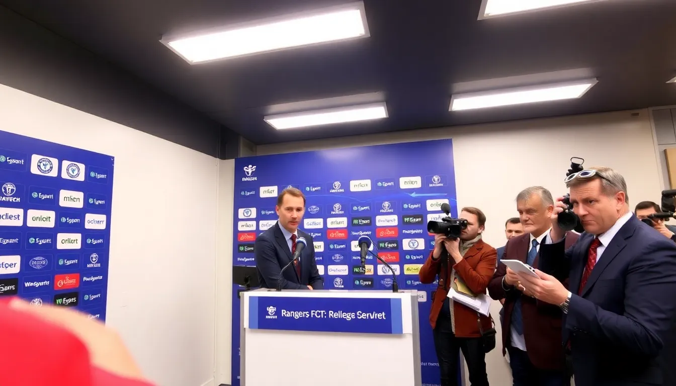 An image of the Rangers' management team discussing strategies, emphasizing their commitment to strengthening the squad for the upcoming season