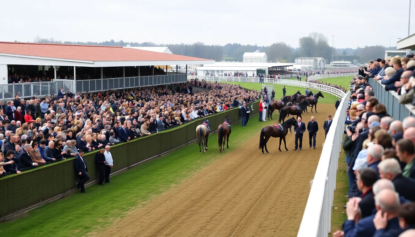 Horses and jockeys prepare in the paddock, showcasing a blend of seasoned competitors and promising newcomers ready for the race