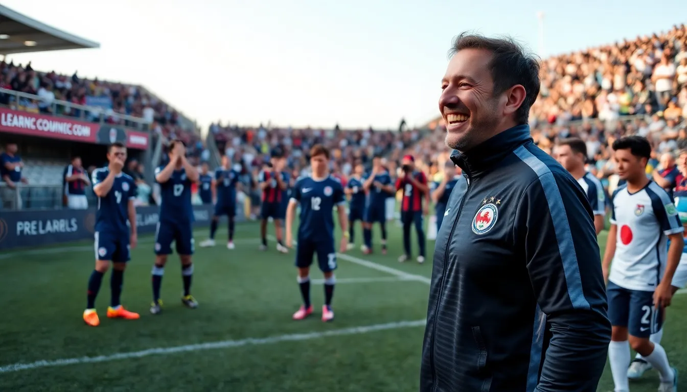 A football player celebrates joyfully after scoring a goal from a corner kick during a domestic league match, with teammates surrounding him in a moment of triumph.