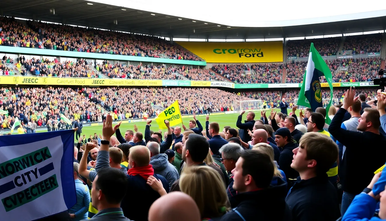 Passionate fans filling the stands at Carrow Road, creating an electric atmosphere ahead of the highly anticipated clash