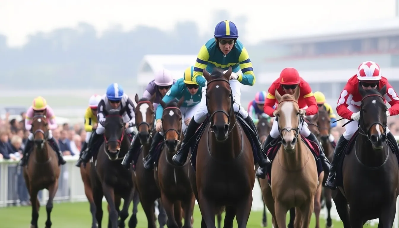 A skilled jockey guiding a competitive horse during one of the sprints on the allweather track at Lingfield