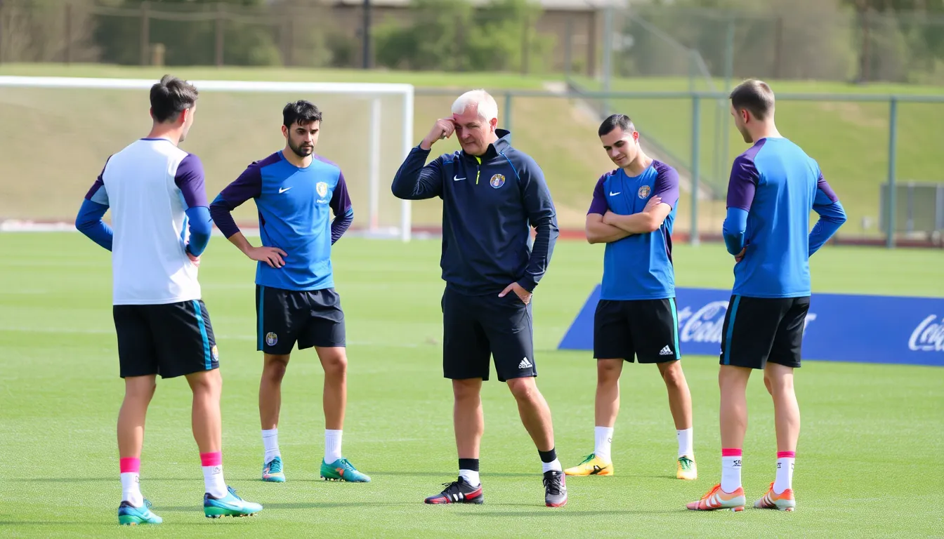 Players engaging in a heated discussion in the locker room, reflecting the uncertainty and shifting dynamics caused by the caretaker manager's recent appointment