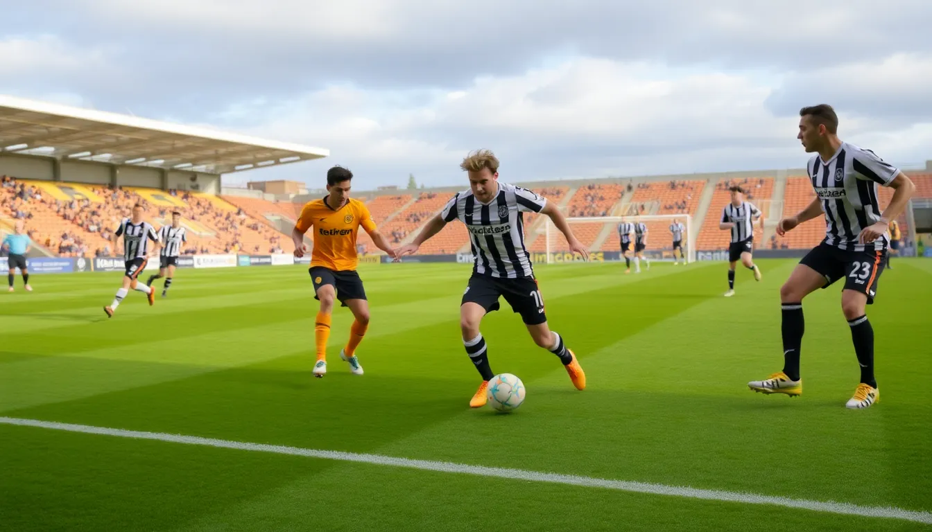 Players from Wolverhampton Wanderers and Newcastle United compete for the ball during a tense goalless match at Molineux Stadium.