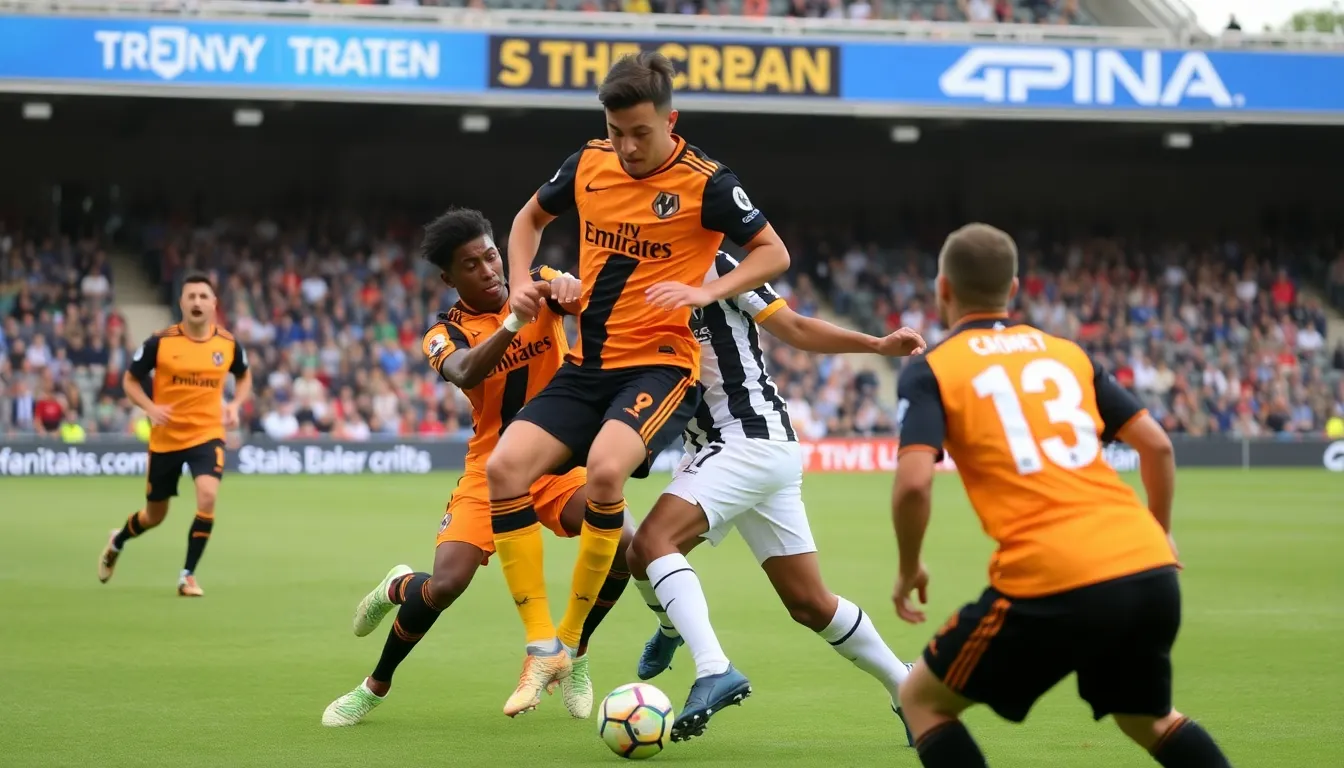 A Newcastle United player attempts a shot on goal, showcasing the team's efforts to break the deadlock against Wolves