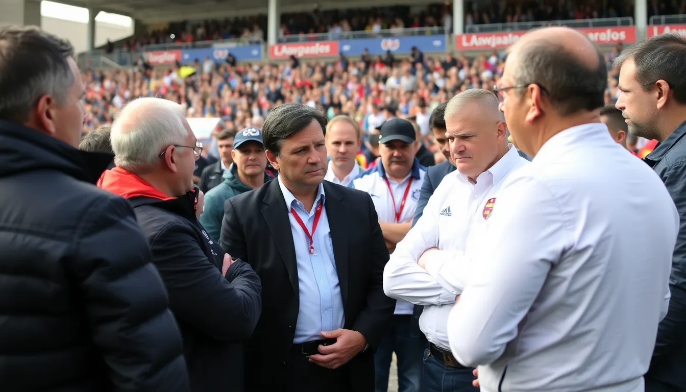 A packed stadium illustrates the passionate fanbase eagerly awaiting changes in the club's leadership and management
