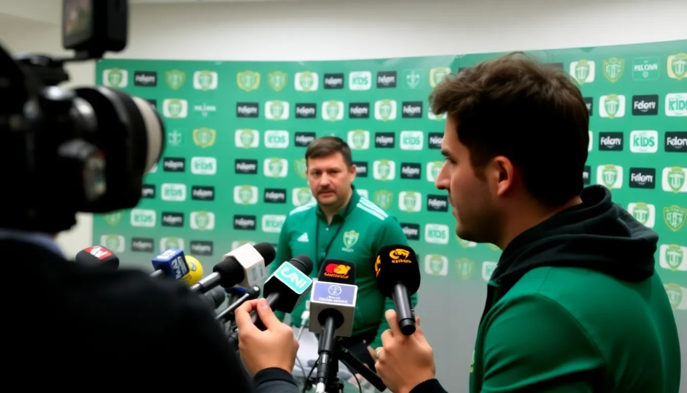 Real Betis officials discuss strategies in a conference room, focused on securing Valentín Gómez's eligibility for the upcoming derby against Sevilla FC.