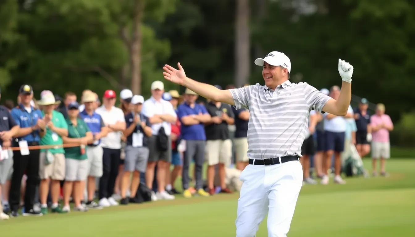 Spectators eagerly watch the moment Bradley sets a new record, highlighting the excitement and competitive spirit of the Tech Golf League