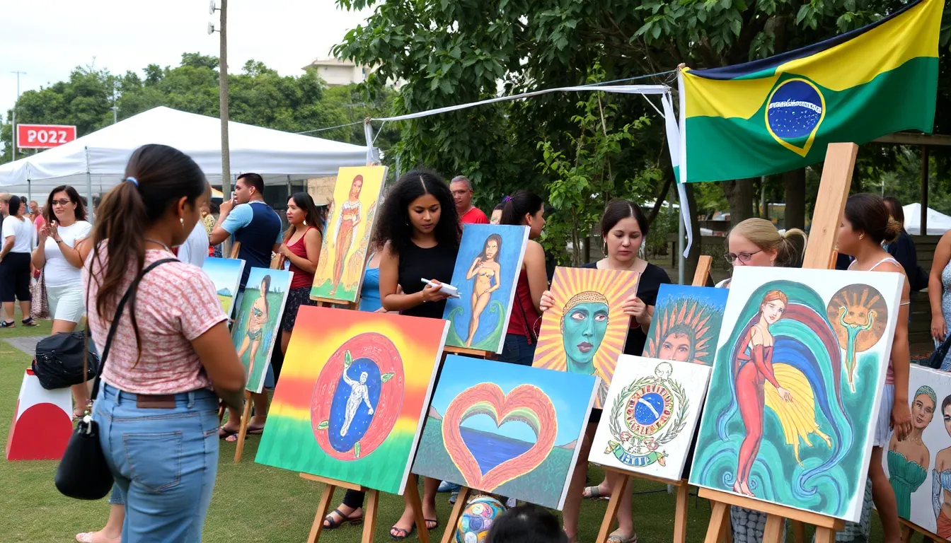 地元アーティストが描いた、ブラジルの文化と女子サッカーの重要性を表現した作品の詳細