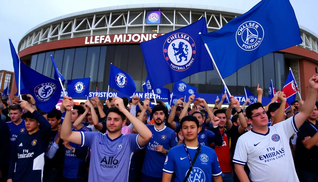 A tense moment captured during a previous match between Chelsea and PSG, emphasizing the fierce rivalry and competitive spirit that defines their encounters
