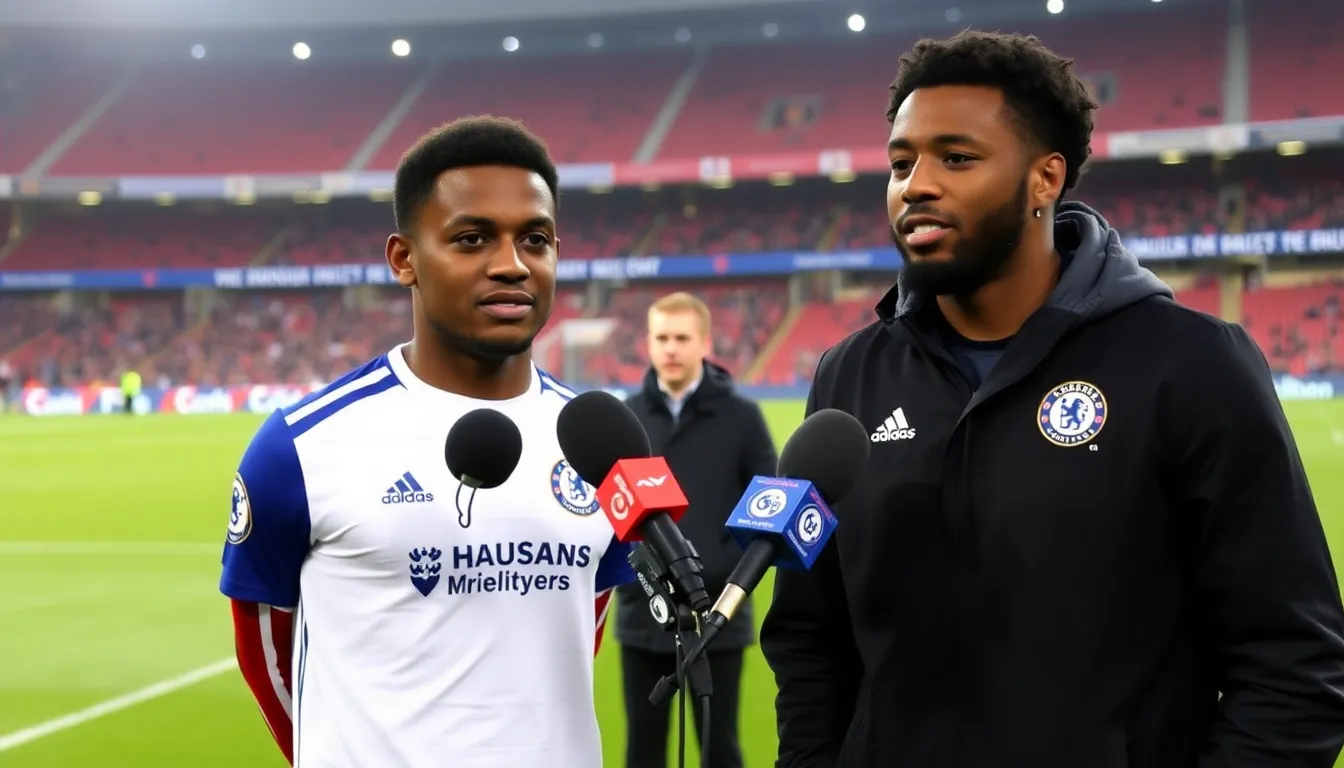 Chelsea and Burnley players stand on the pitch, visibly frustrated after the match ends in a draw, with fans in the background showing mixed reactions.