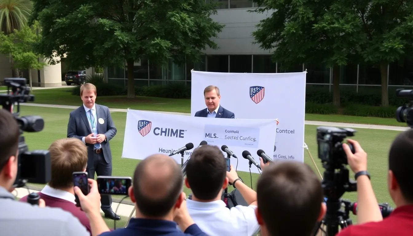 Fans cheering in the stands with Chimebranded merchandise, showcasing the excitement surrounding the partnership between Chime and MLS