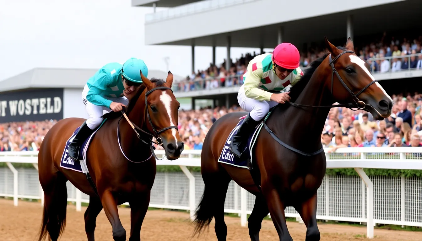 Ferrous and El Bodon are seen preparing at the starting gate, surrounded by trainers and spectators, as they get ready for the Lingfield Sprint Trial.