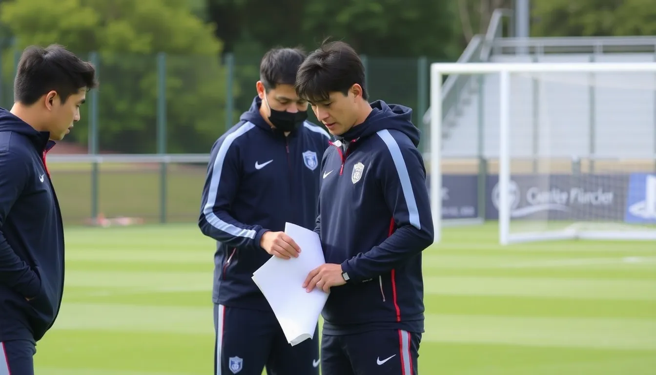 Wataru Endo sits on the sidelines with a bandage on his leg, while manager Arne Slot speaks at a press conference, conveying optimism about Endo's recovery and the team's strategy moving forward.