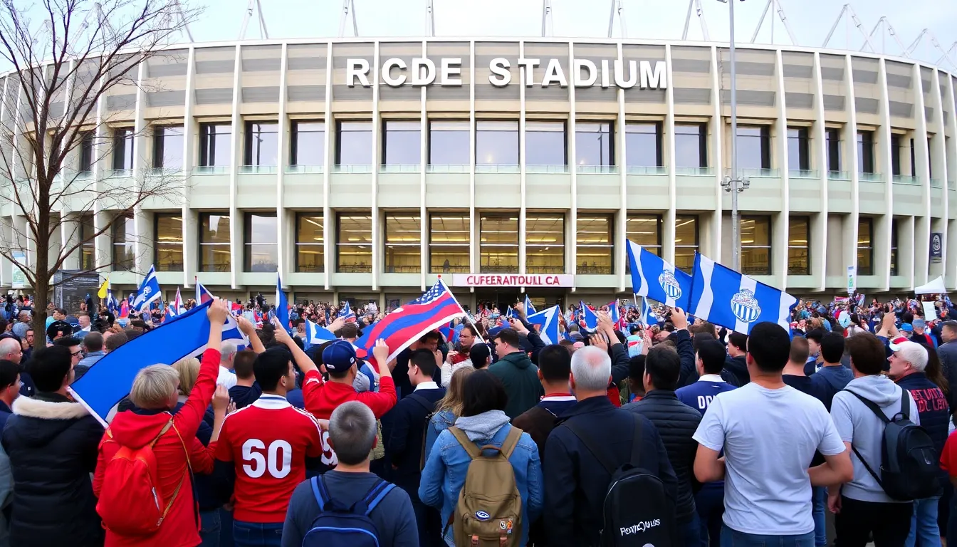 The tension builds in the stands as supporters eagerly await the kickoff, creating an electrifying atmosphere that reflects the significance of the rivalry between Espanyol and Celta de Vigo