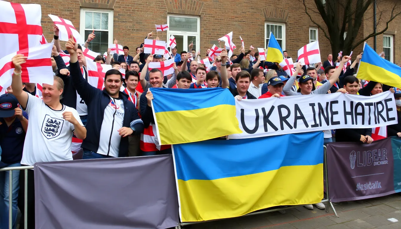 A packed stadium at Everton's Hill Dickinson, filled with enthusiastic supporters eagerly anticipating the match between England and Ukraine
