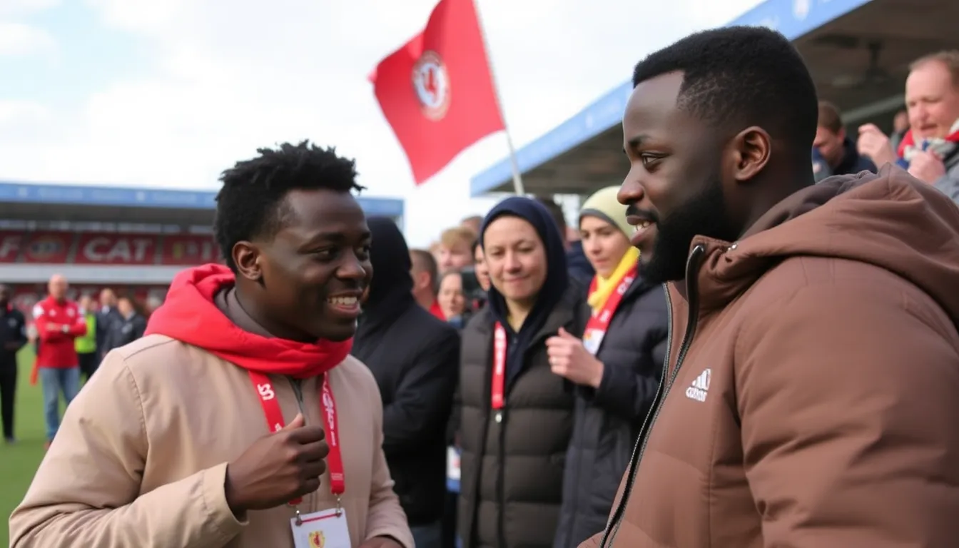Fans gather excitedly at Saka Central during the FA Cup draw, eagerly discussing potential matchups and the impact of Arsenal's young star Bukayo Saka on the tournament.