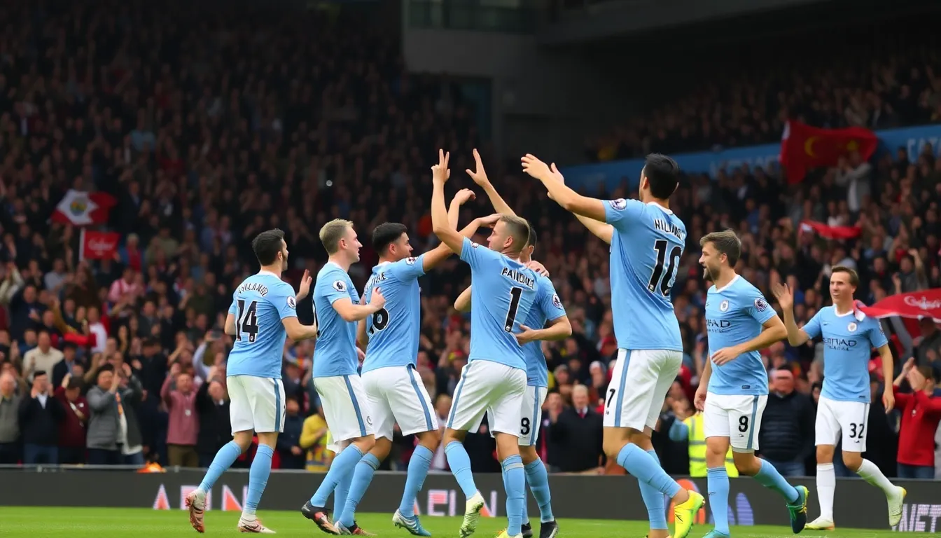 Fans erupting in joy at the stadium, showcasing their passion and support for Manchester City after the dramatic win